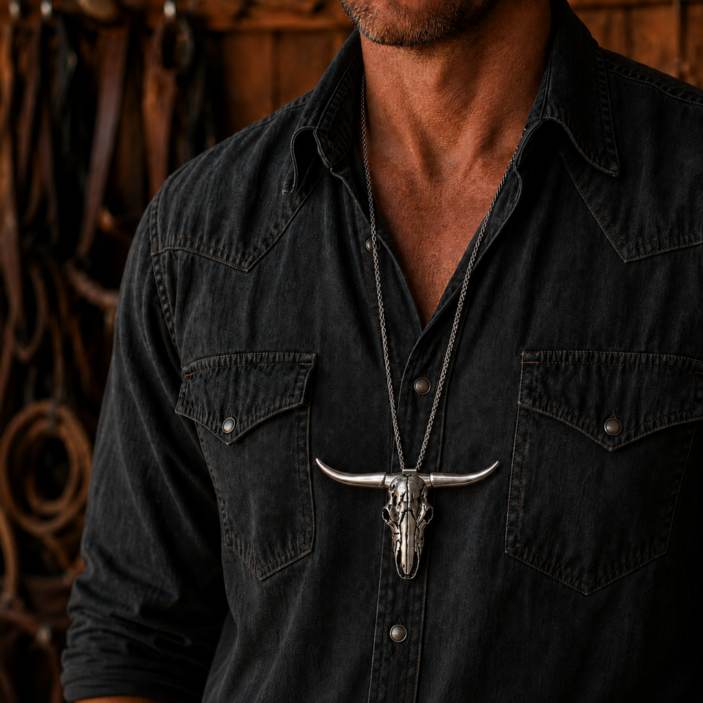 Handcrafted Western Longhorn Skull Necklace & Belt Clip
