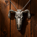 Handcrafted Western Antique Silver Ram Skull Necklace & Belt Clip