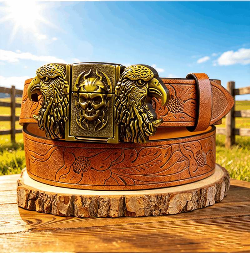 Western PU Embossed Leather Belt T-Detachable Lighte