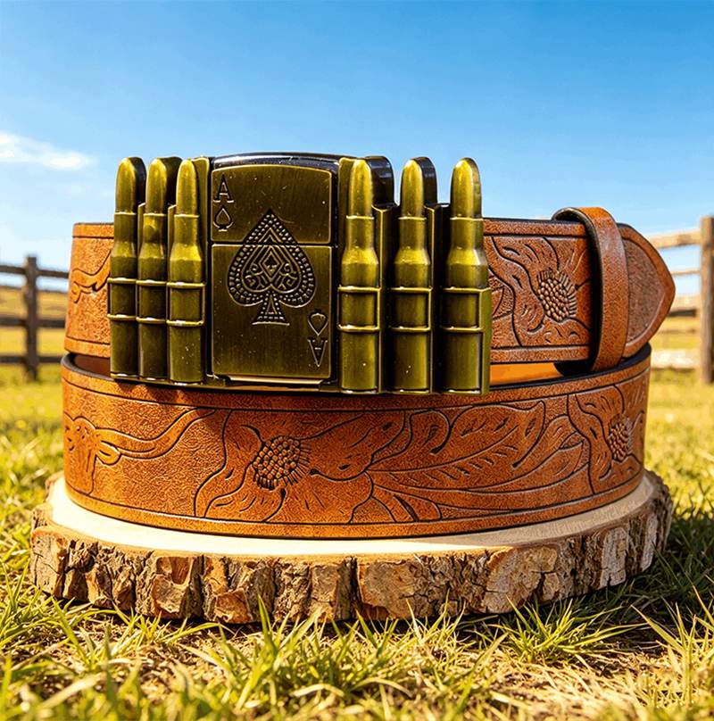 Western PU Embossed Leather Belt T-Detachable Lighte