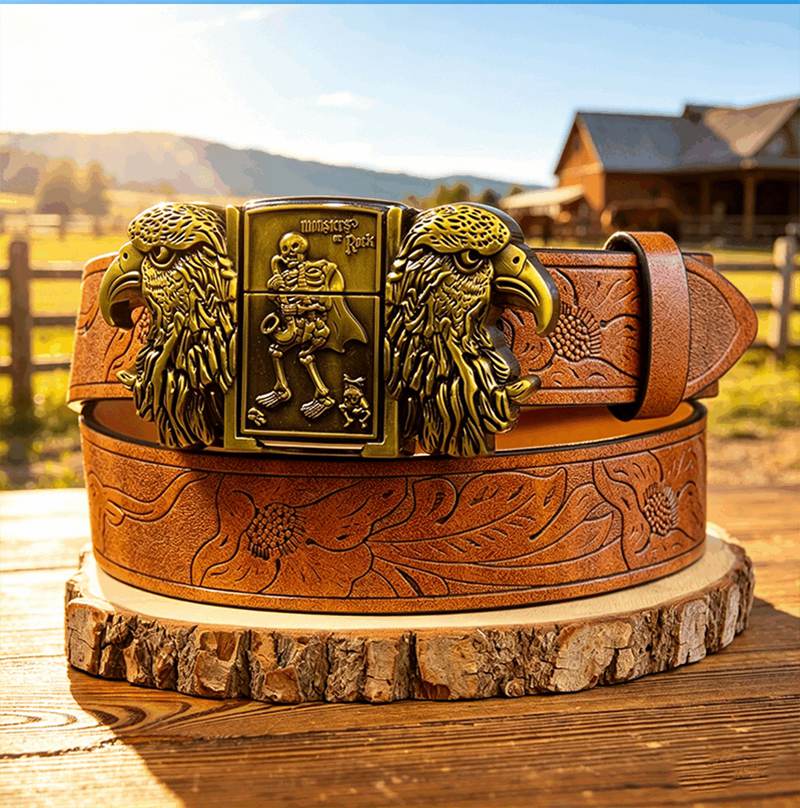 Western PU Embossed Leather Belt T-Detachable Lighte