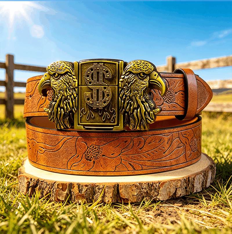 Western PU Embossed Leather Belt T-Detachable Lighte