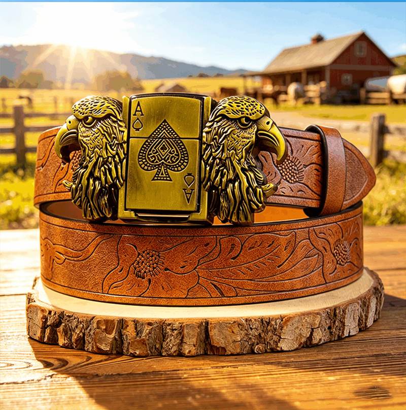 Western PU Embossed Leather Belt T-Detachable Lighte