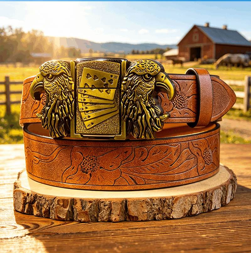 Western PU Embossed Leather Belt T-Detachable Lighte