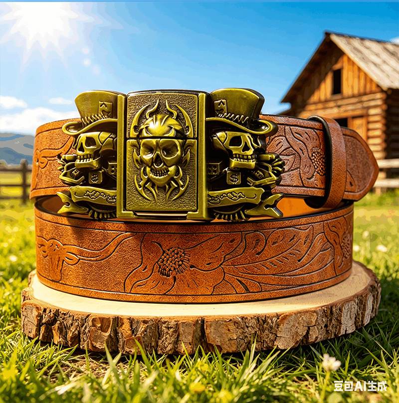 Western PU Embossed Leather Belt T-Detachable Lighte
