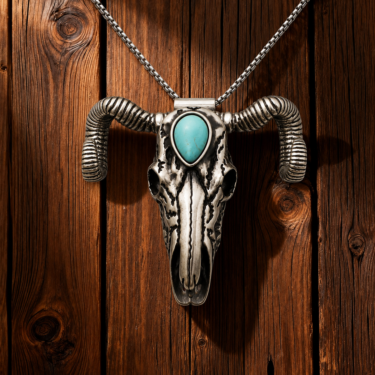 Handcrafted Western Turquoise Ram Skull Necklace & Belt Clip