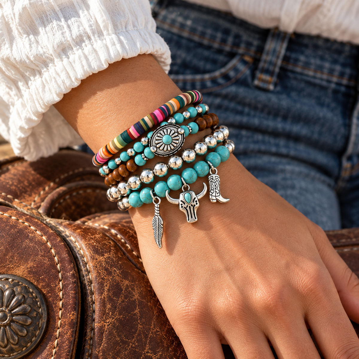 Western Turquoise-Color 5-Piece Bracelet Set