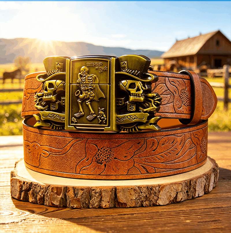 Western PU Embossed Leather Belt T-Detachable Lighte