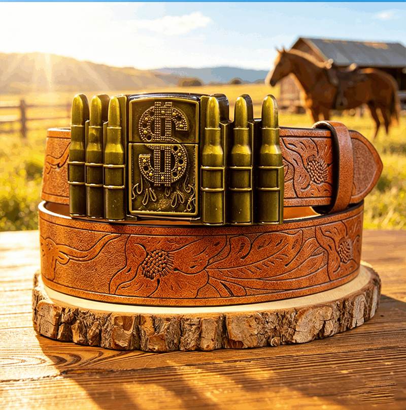 Western PU Embossed Leather Belt T-Detachable Lighte