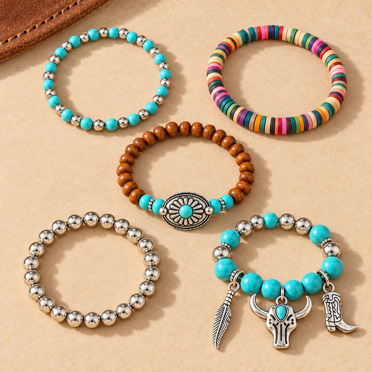 Western Turquoise-Color 5-Piece Bracelet Set