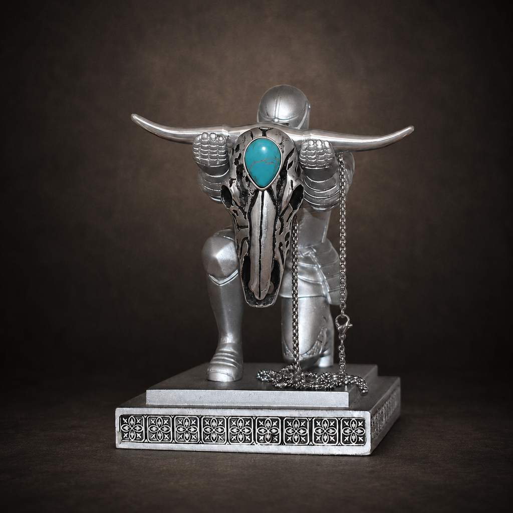 Handcrafted Western Turquoise Longhorn Skull Necklace & Belt Clip