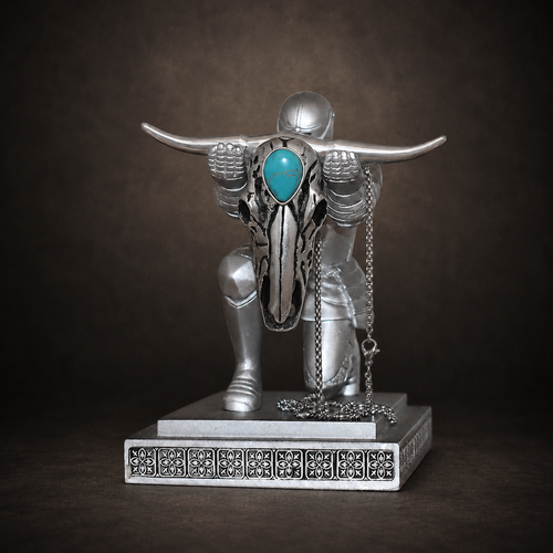 Handcrafted Western Turquoise Longhorn Skull Necklace & Belt Clip