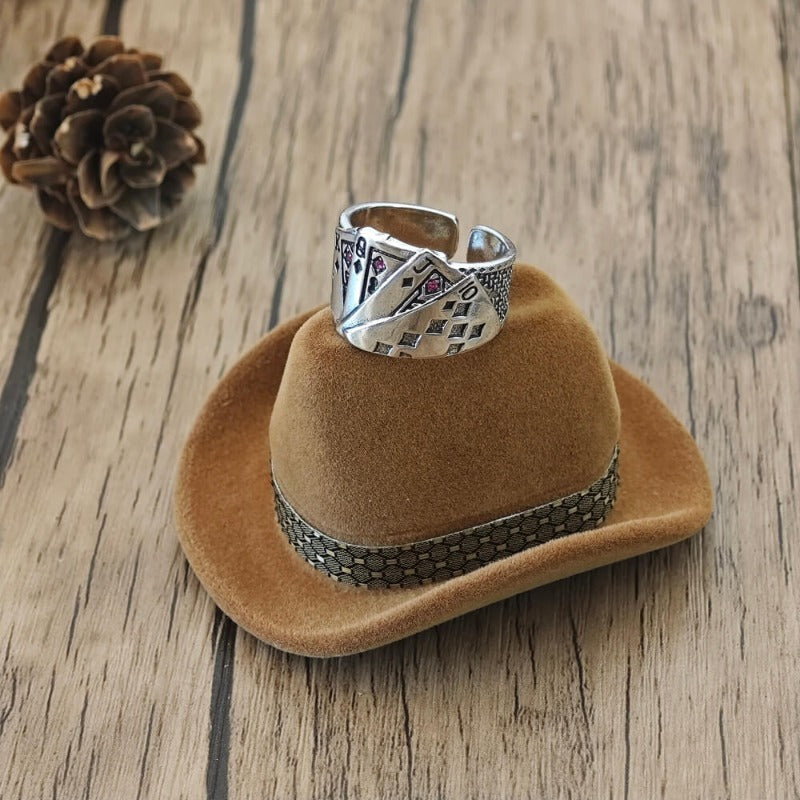 Western Aces Ring with Royal Flush Design