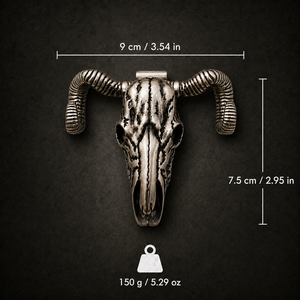 Handcrafted Western Antique Silver Ram Skull Necklace & Belt Clip