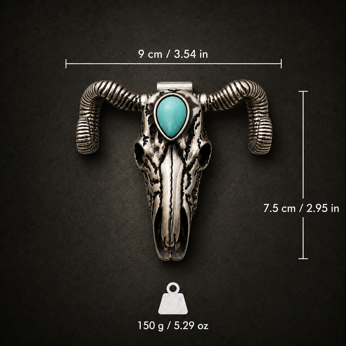 Handcrafted Western Turquoise Ram Skull Necklace & Belt Clip