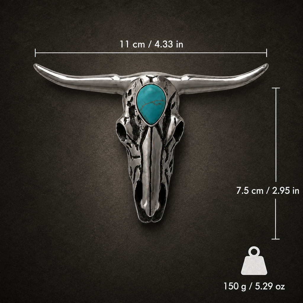 Handcrafted Western Turquoise Longhorn Skull Necklace & Belt Clip
