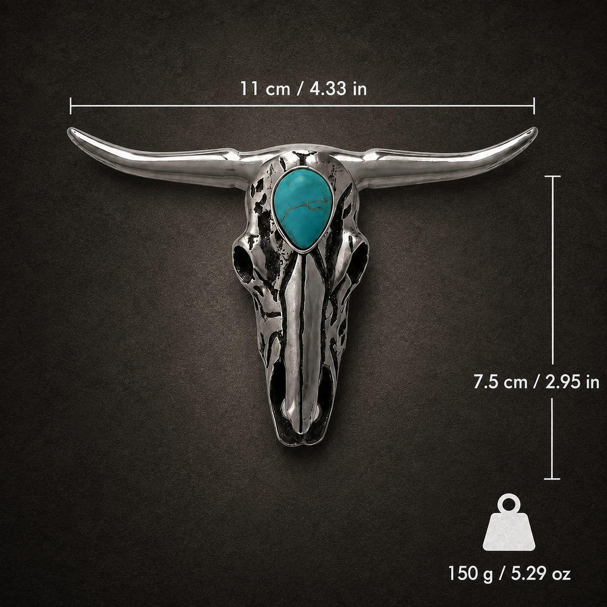 Handcrafted Western Turquoise Longhorn Skull Necklace & Belt Clip