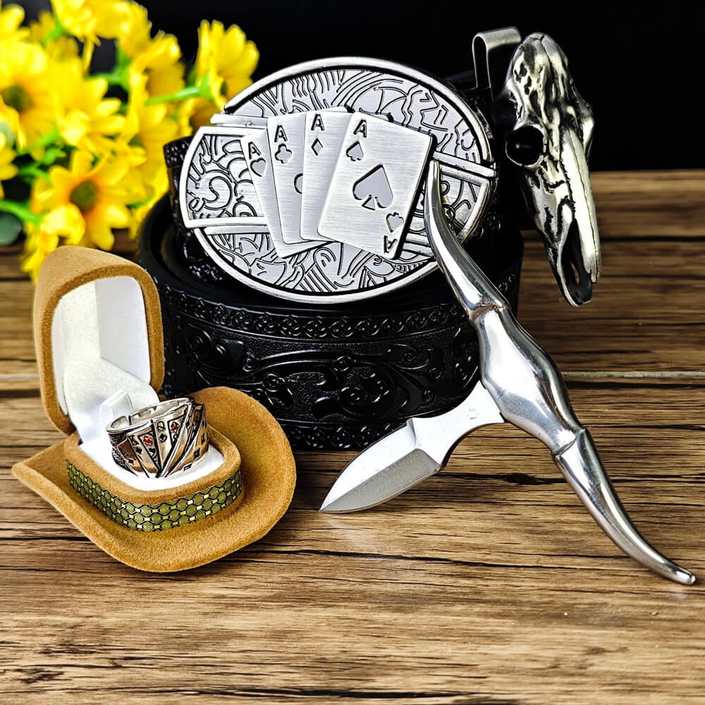 Western Poker Motif Belt & EDC Tool Jewelry Set