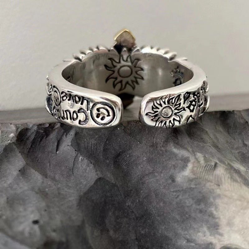 Western Angel Wings with Cross Open Ring