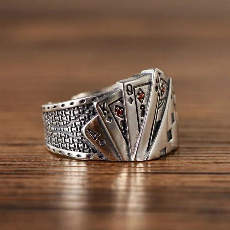 Western Aces Ring with Royal Flush Design