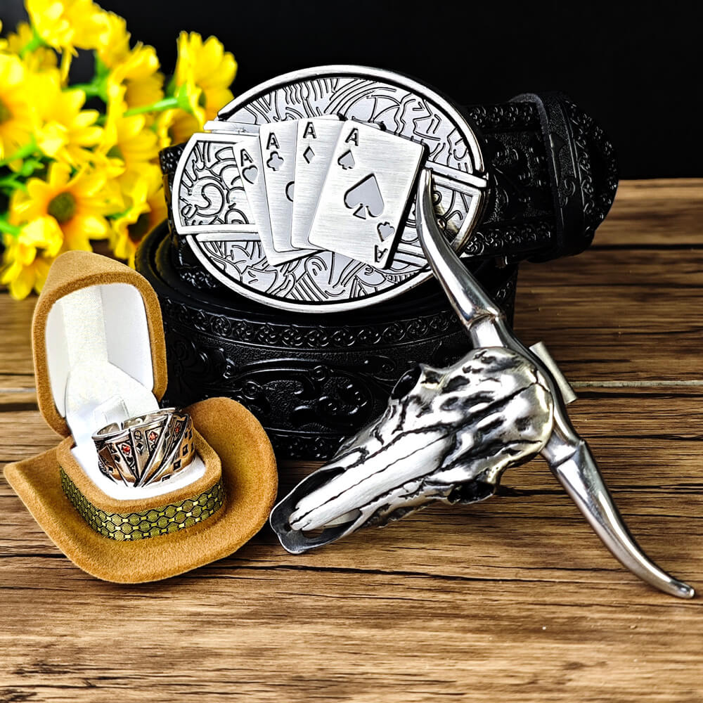 Western Poker Motif Belt & EDC Tool Jewelry Set