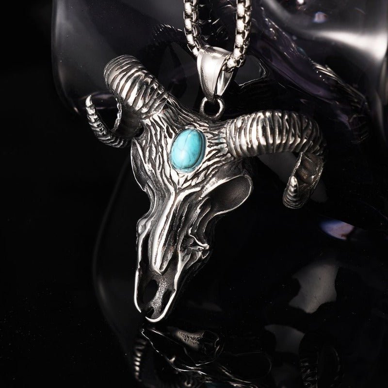 Western Goat Pendant Necklace with Turquoise