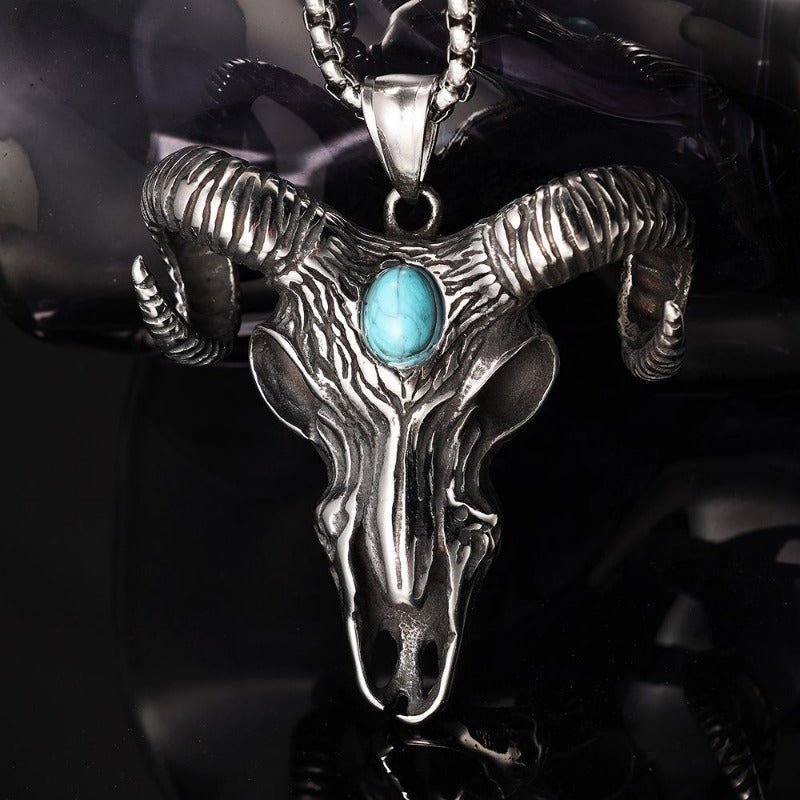 Western Goat Pendant Necklace with Turquoise