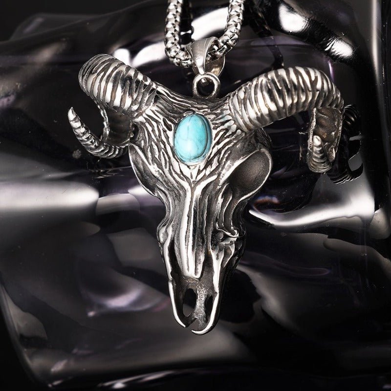 Western Goat Pendant Necklace with Turquoise