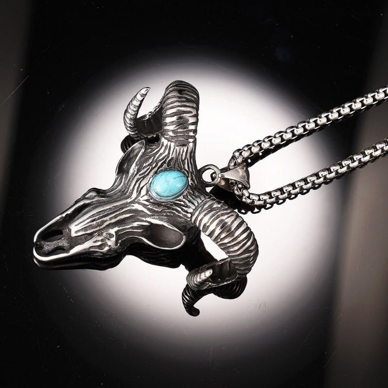 Western Goat Pendant Necklace with Turquoise
