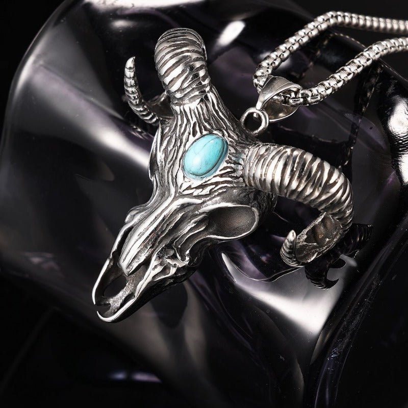 Western Goat Pendant Necklace with Turquoise