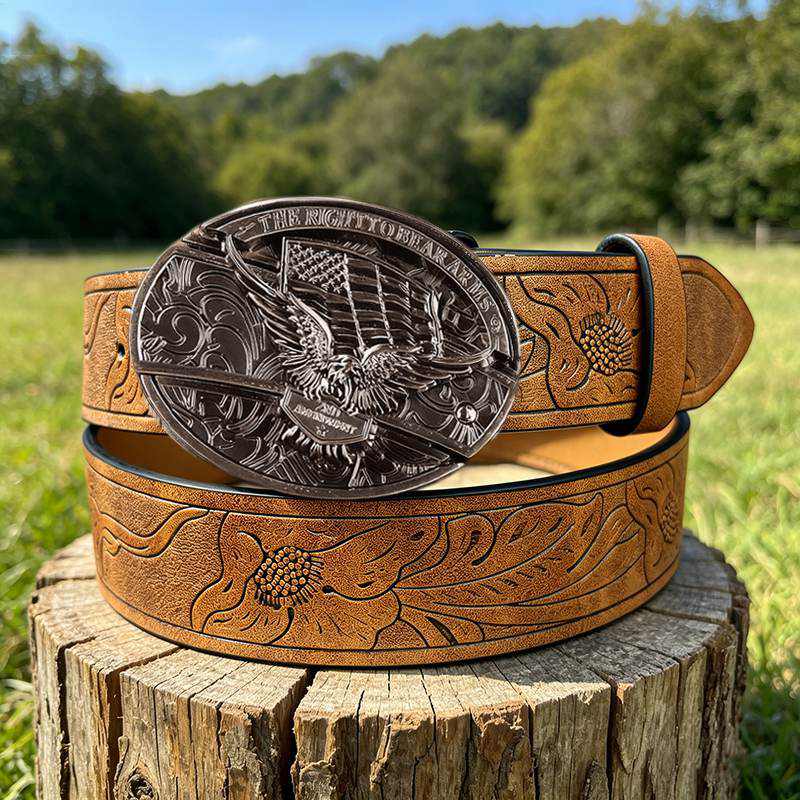 Western PU Embossed Leather Belt - with Square Buckle