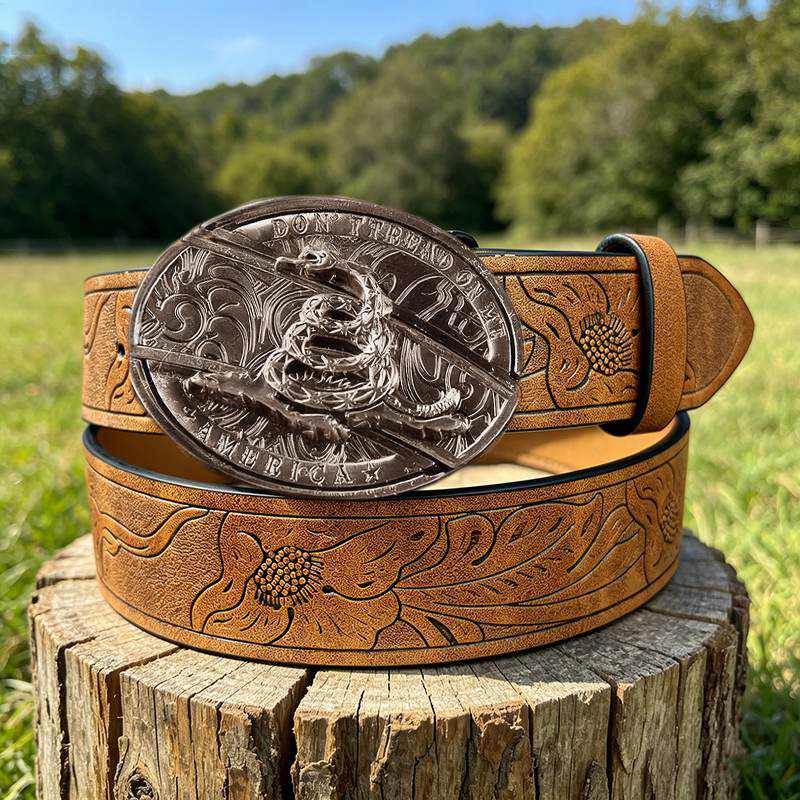 Western PU Embossed Leather Belt - with Square Buckle
