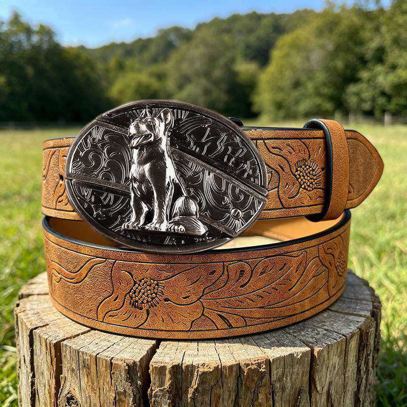 Western PU Embossed Leather Belt - with Square Buckle