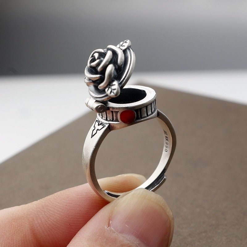 Western Rose Ring with Hidden Compartment One Size Fits All