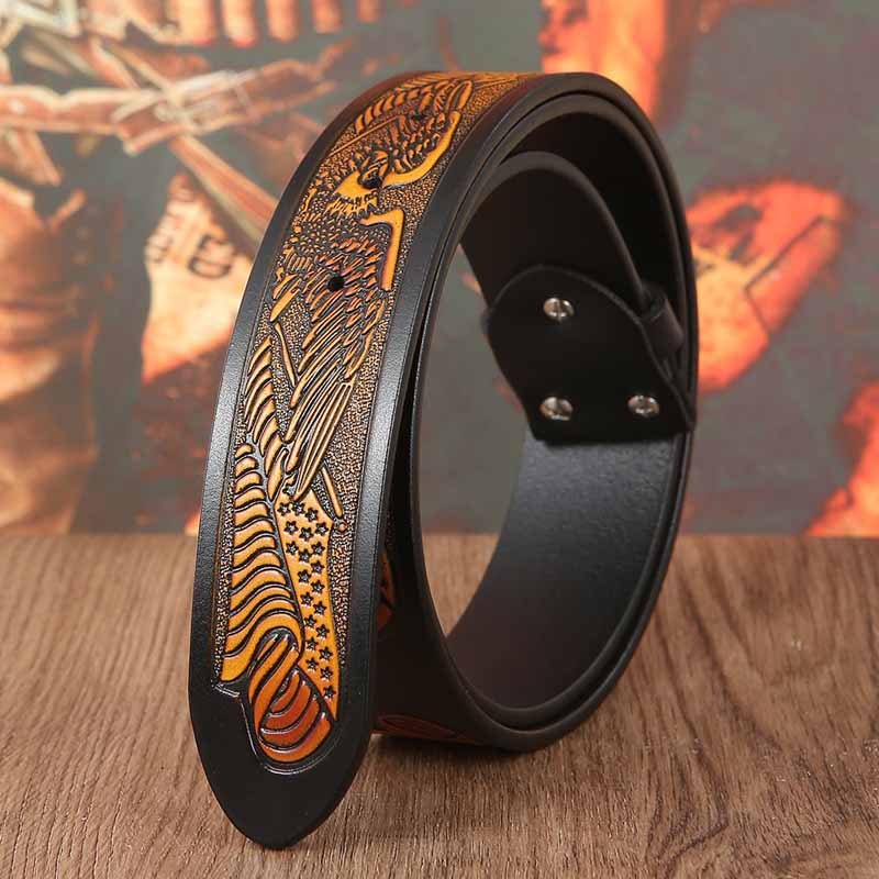 Western Eagle Embossed Belt Without Buckle 1.5" Wide