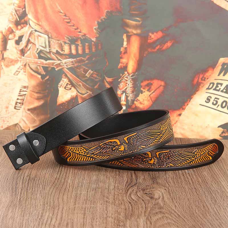 Western Eagle Embossed Belt Without Buckle 1.5" Wide