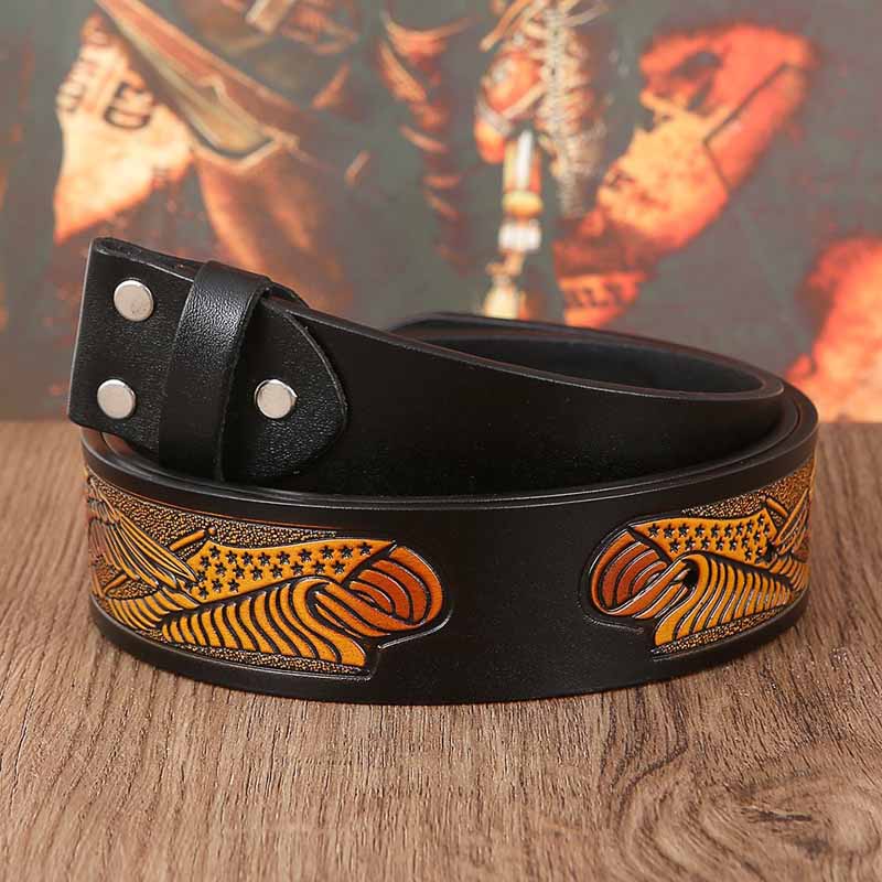 Western Eagle Embossed Belt Without Buckle 1.5" Wide