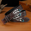 Western Feather Embossed Belt With Snap Without Buckle